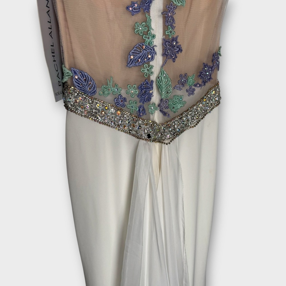 NEW Rachel Allan Prom Pageant Evening Gown Dress White Lavender Green Beads Sz 0 - Picture 7 of 13